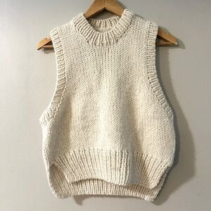Wool Alpaca Hand knitted chunky sweater vest cream